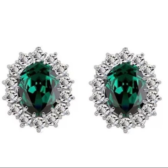 🟢Emerald Green Gemstones Sterling Silver Plated Crystal Rhinestones Jewelry Set - Picture 5 of 5